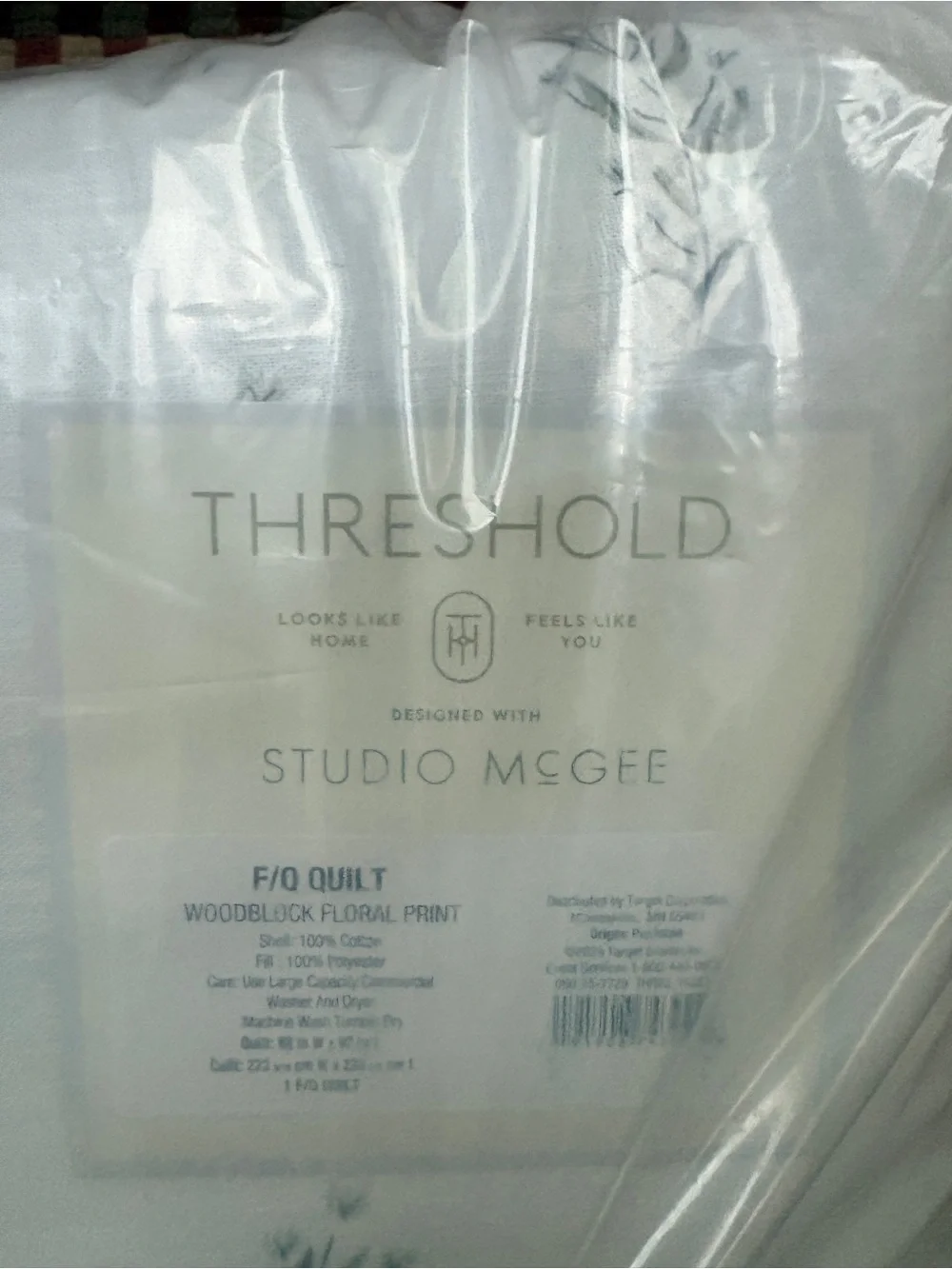 NWT Threshold Full/Queen Cotton Slub Blockprint Floral Quilt/Comforter & Shams